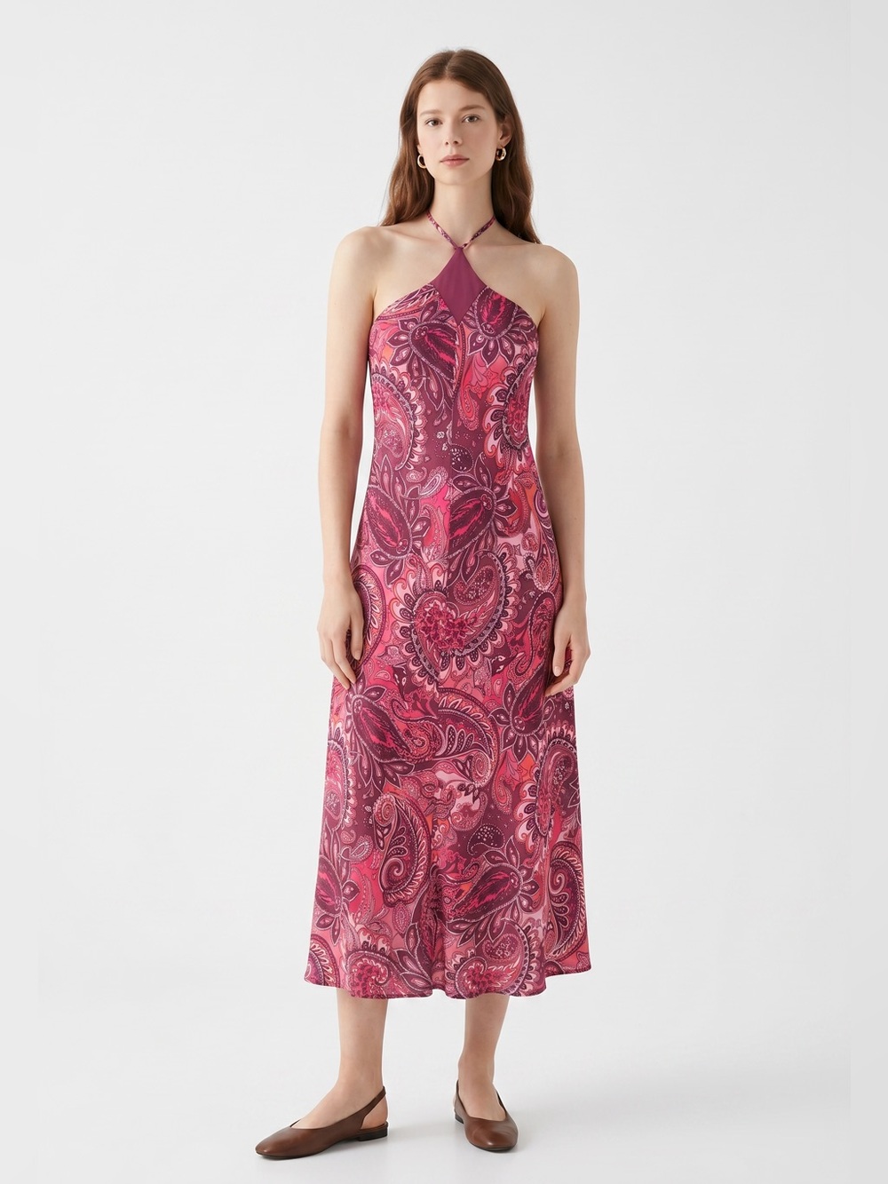 Banana Republic Vintage Y2K Feminine Pink Paisley Halter Midi Dress Size 12